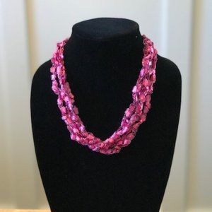 New Adjustable Ladder Ribbon Necklace - Fushia Pink (ET) Last One!